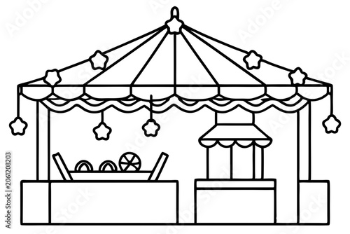 Festive Christmas Market Stall Line Art Vector