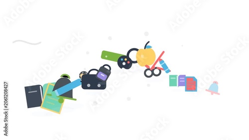 Back to School Scene 003 Study Desk Supplies Creative Burst Flat Animation