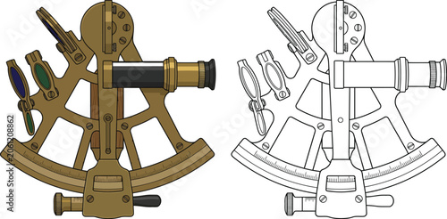 Foto Vintage brass sextant illustration a navigational instrument for celestial navig