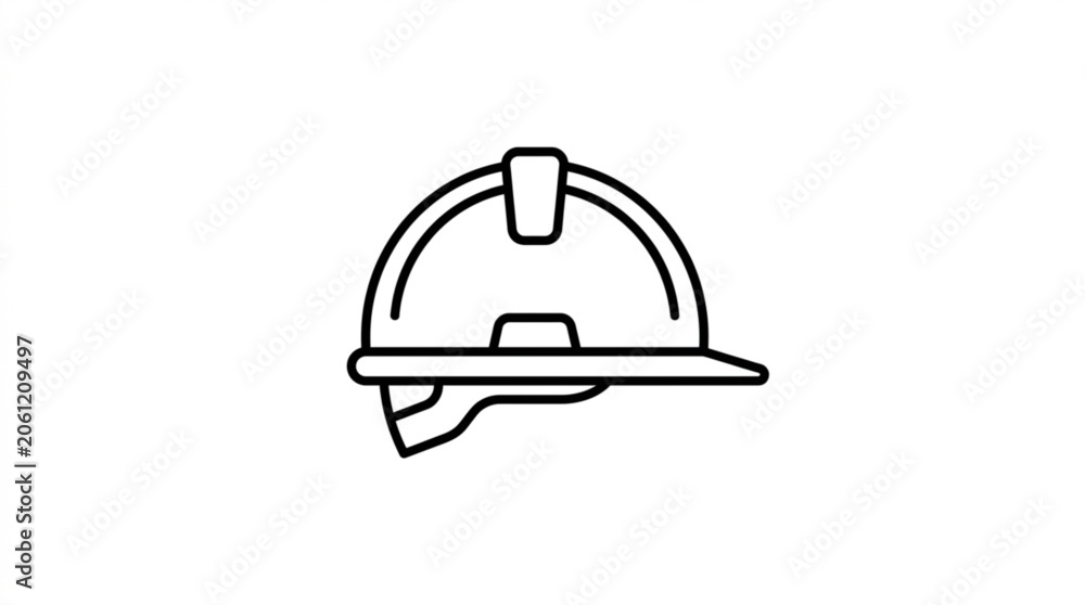 Fototapeta premium Minimalist construction hard hat line icon representing industrial safety equipment and professional site protection gear for engineering
