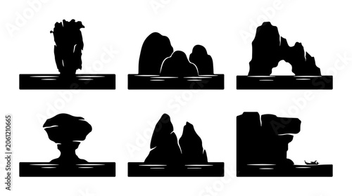 Tableau sur toile Rock Formations Collection, Coastal Cliffs, Island Silhouettes, Natural Landmark