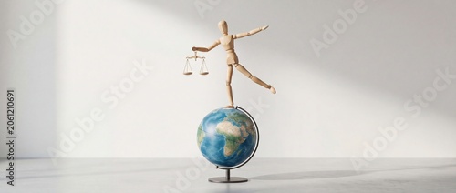 Global balance concept with wooden figure on earth globe
