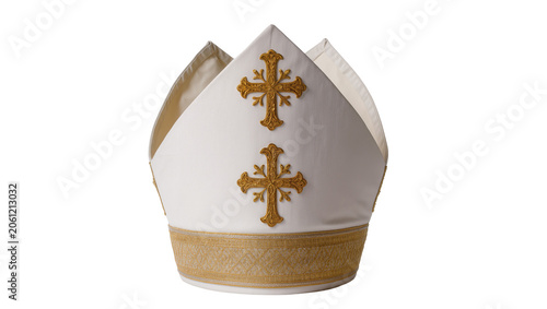 Vászonkép White Mitre Hat with Gold Crosses and Trim