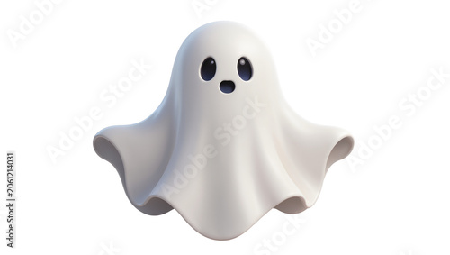 Foto Cute white ghost with big eyes and open mouth
