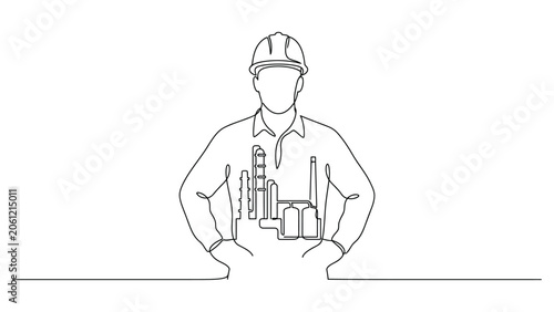Continuous line drawing of industrial worker.