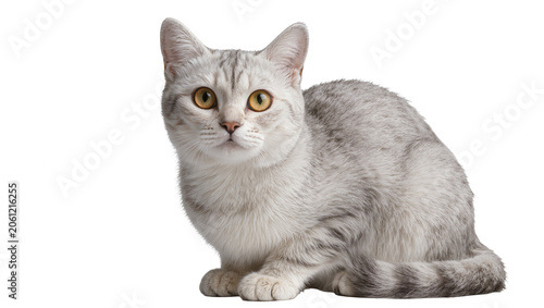 Canvas Print Silver tabby cat with yellow eyes sitting