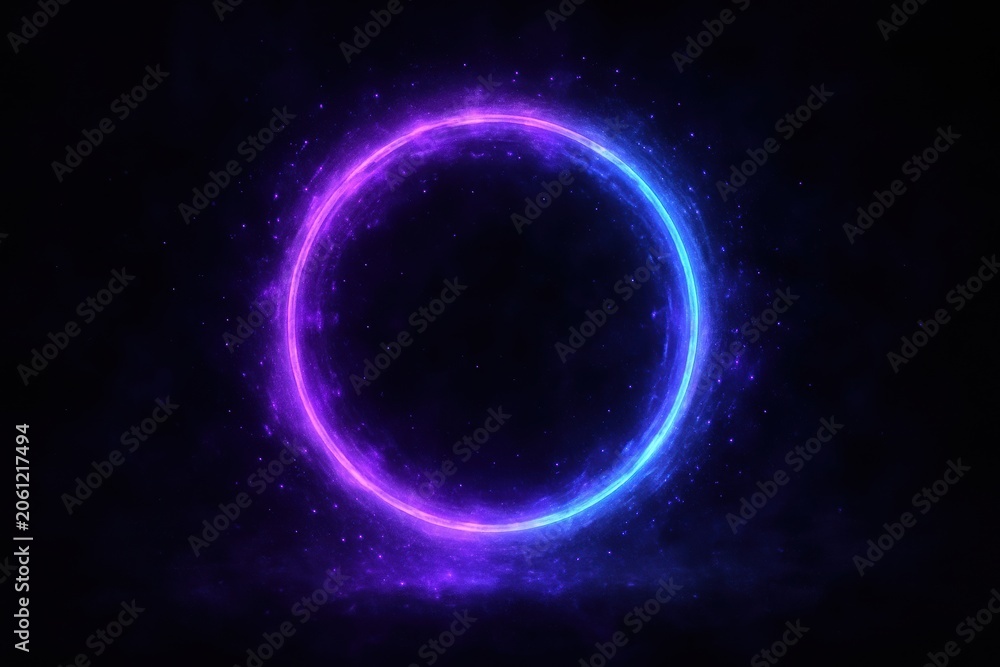 Fototapeta premium Abstract Neon Glow Circle with Cosmic Energy Particles