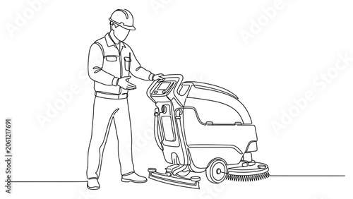 Man operating floor cleaning machine.