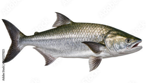 Tableau sur toile Large silver tarpon fish with sharp teeth and green back