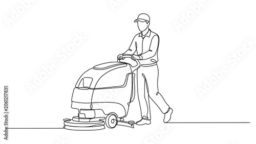Man using a floor cleaning machine.