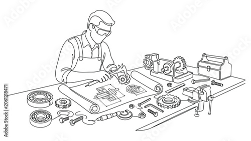 Man working on machinery in workshop.