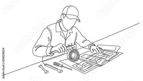 Man working on a technical drawing.
