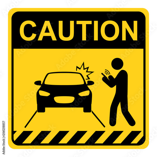 Caution of moving vehicles sign, Watch out for car accidents. Flat vector illustration