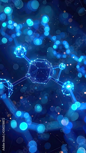Abstract representation of a molecular structure with glowing nodes.