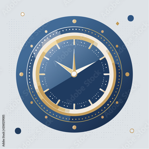 Modern minimalist wall clock design with gold accents on blue background
