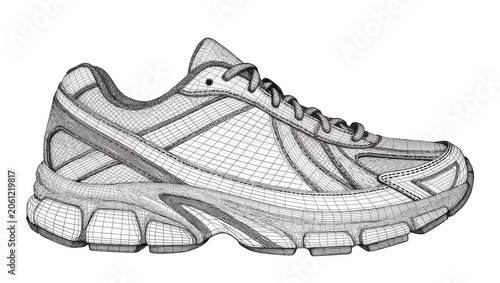 Wireframe mesh sports shoe with laces and thick sole