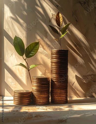 A stack of coins with plants growing from them
