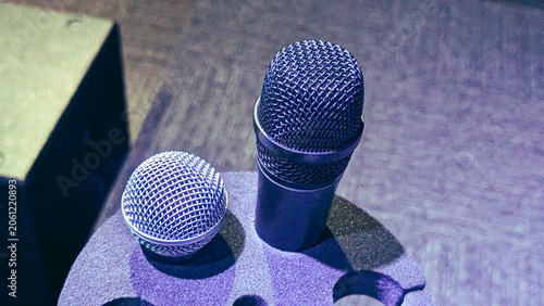 close up of professional vocal microphones in recording studio