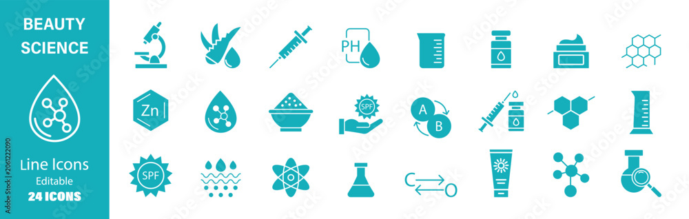 Φωτογραφία Skincare ingredient Icon set, Skincare ingredient line icon set