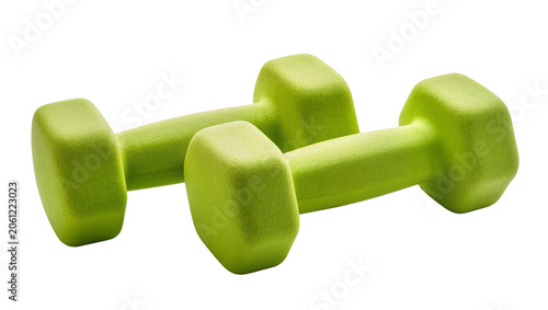 Obraz na płótnie Pair of bright green dumbbells for fitness