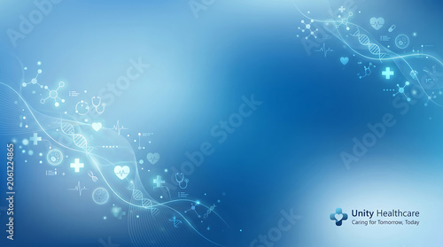 Soft Blue Abstract Healthcare Background with Gradient Waves and Medical Cross Patterns.