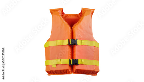 Bild auf Leinwand Orange life vest with yellow straps and black buckles