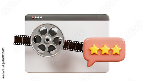 Film reel with three star rating in speech bubble