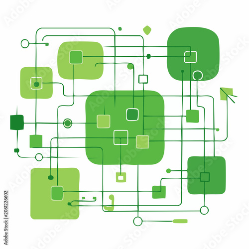 Abstract Network Diagram with Green Squares and Lines