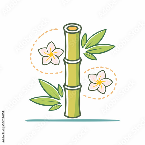 Bamboo stalk with leaves and flowers