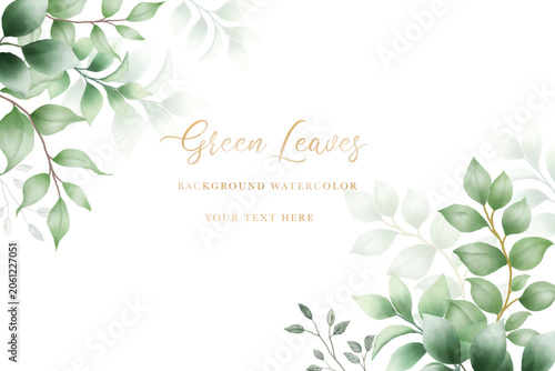 beautiful green leaves background watercolor