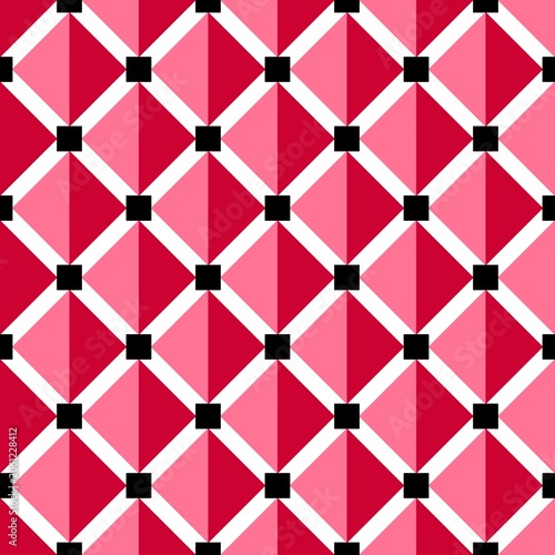 ​Seamless geometric diamond pattern in pink, red, and black. Modern 3D abstract background vector illustration for wallpaper, fabric print, and digital design.