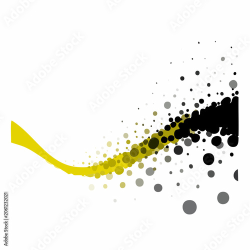Abstract digital ink splash in yellow and black tones with scattered dots