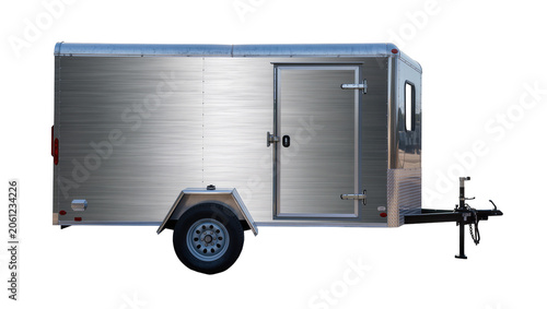 Fotografía Silver enclosed cargo trailer with side door and hitch
