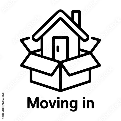 Moving in house inside a cardboard box vector icon for real estate and relocation concepts
