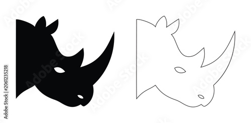 Canvas Print Black rhinoceros head silhouette and outline graphic for wildlife and zoo nature