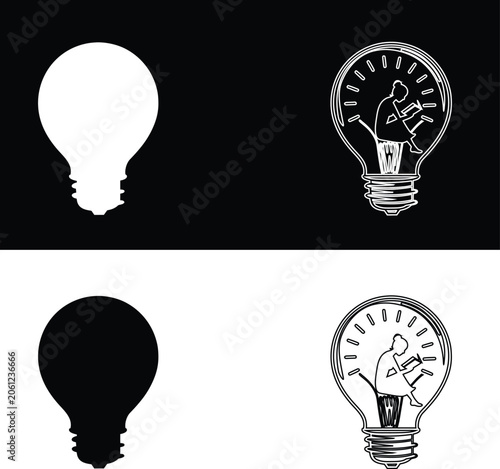 Minimalist Creative Concept Icon Showing A Person Sitting Inside A Lightbulb Illustrating Idea Generation