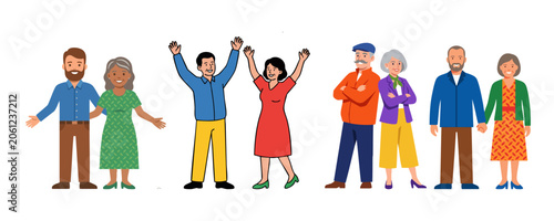 Schilderij op canvas Happy Uncle And Aunt Celebrating Together Cartoon Character Vector, isolated, tr