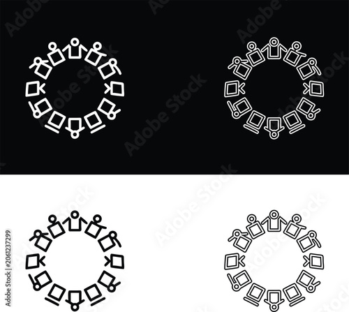 Minimalist Vector Icons Showing People Holding Hands In A Circular Network Formation Group