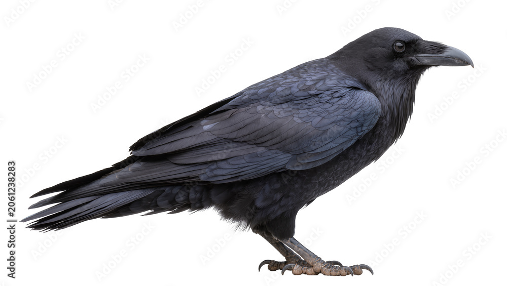 Obraz premium Black raven bird with dark feathers and sharp beak