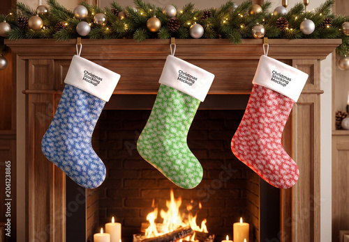 Christmas Stocking Mockup on Fireplace