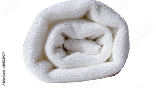 Tableau sur toile Rolled white terry cloth towel with textured surface