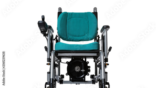 Bild auf Leinwand Electric wheelchair with teal padded seat and backrest
