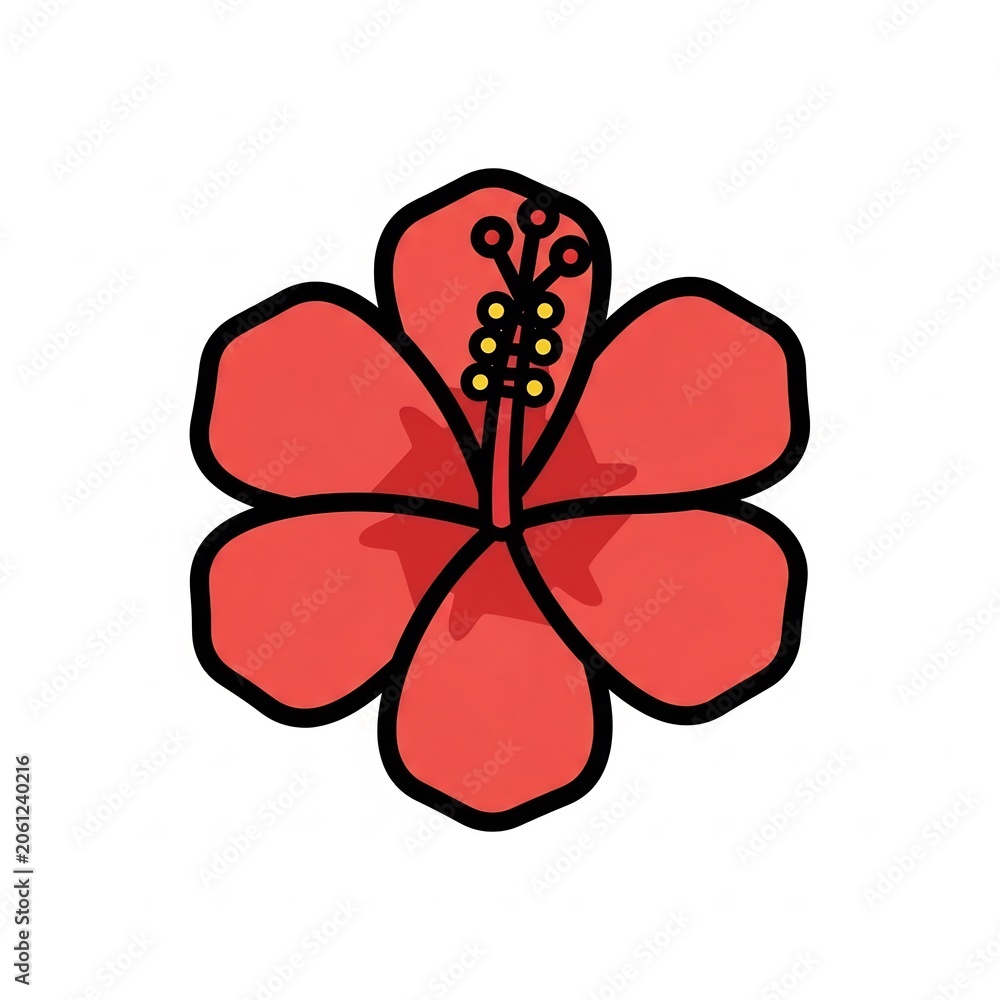 Fototapeta premium Hibiscus flower in red from a top down perspective