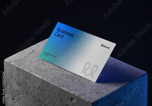 Business Card Mockup on Concrete Block Podium