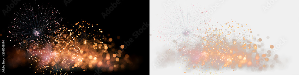 Fototapeta premium Bright Fireworks Celebration Overlay with Glitter Effects PNG