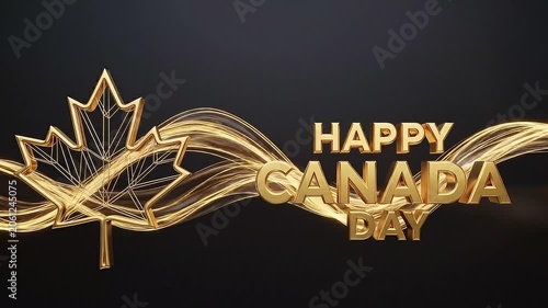 Elegant Canada Day Celebration Video with Golden Lettering and Dynamic Abstract Background