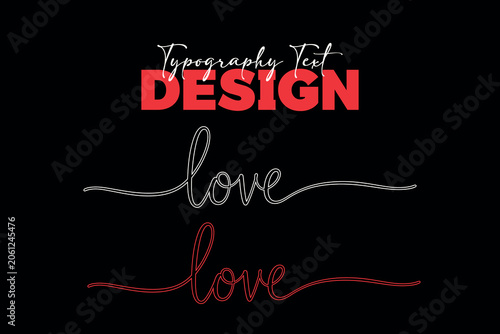 Love typography text design set featuring elegant red and white continuous line script lettering on a black background.