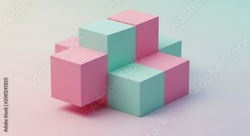 Colorful stacked blocks on white surface minimalist design.