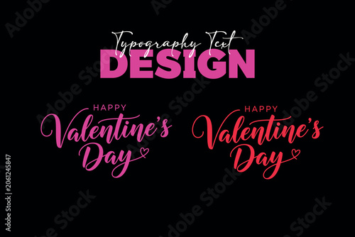 Happy Valentine's Day typography text design set with elegant pink and red script lettering isolated on black background.