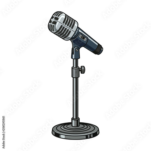 Vintage microphone on stand, isolated on white